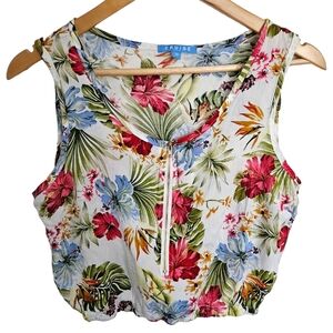 Floral zipper‎ front crop top